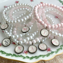 Load image into Gallery viewer, Garden Party Coquette Style Beaded Charm Bracelet with Initial Charm