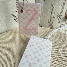 Load image into Gallery viewer, Personalized Floral Bag Tag with Bronze Heart Charm Embellishment