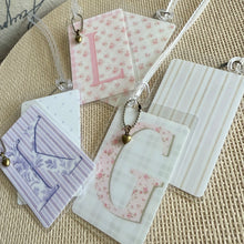 Load image into Gallery viewer, Personalized Floral Bag Tag with Bronze Heart Charm Embellishment