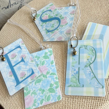 Load image into Gallery viewer, Personalized Floral Bag Tag with Bronze Heart Charm Embellishment
