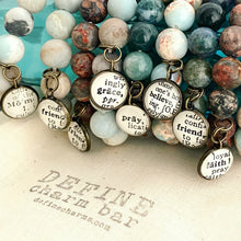 Load image into Gallery viewer, Beaded Charm Bracelet with Affirmation Vintage Dictionary Word Charm