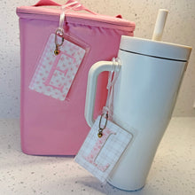 Load image into Gallery viewer, Personalized Floral Bag Tag with Bronze Heart Charm Embellishment
