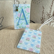 Load image into Gallery viewer, Personalized Floral Bag Tag with Bronze Heart Charm Embellishment
