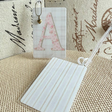 Load image into Gallery viewer, Personalized Floral Bag Tag with Bronze Heart Charm Embellishment
