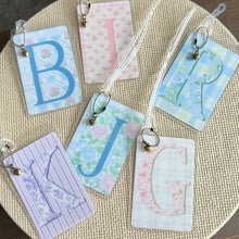 Load image into Gallery viewer, Personalized Floral Bag Tag with Bronze Heart Charm Embellishment
